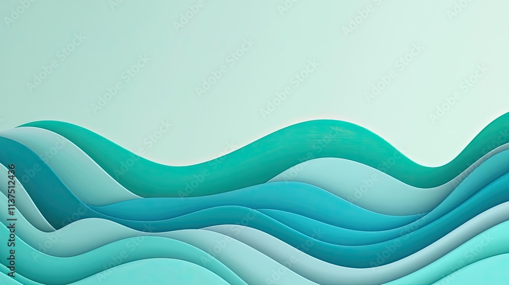 Poster Wave abstract background concept. Abstract wavy shapes in soothing teal tones for modern design projects.