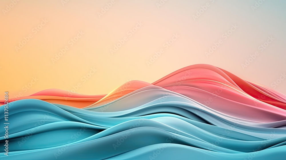 Poster Wave abstract background concept. Abstract wave pattern in soft pastel colors creating a calming visual effect.