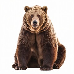 Obraz premium a large brown bear sitting against a pure white background. 