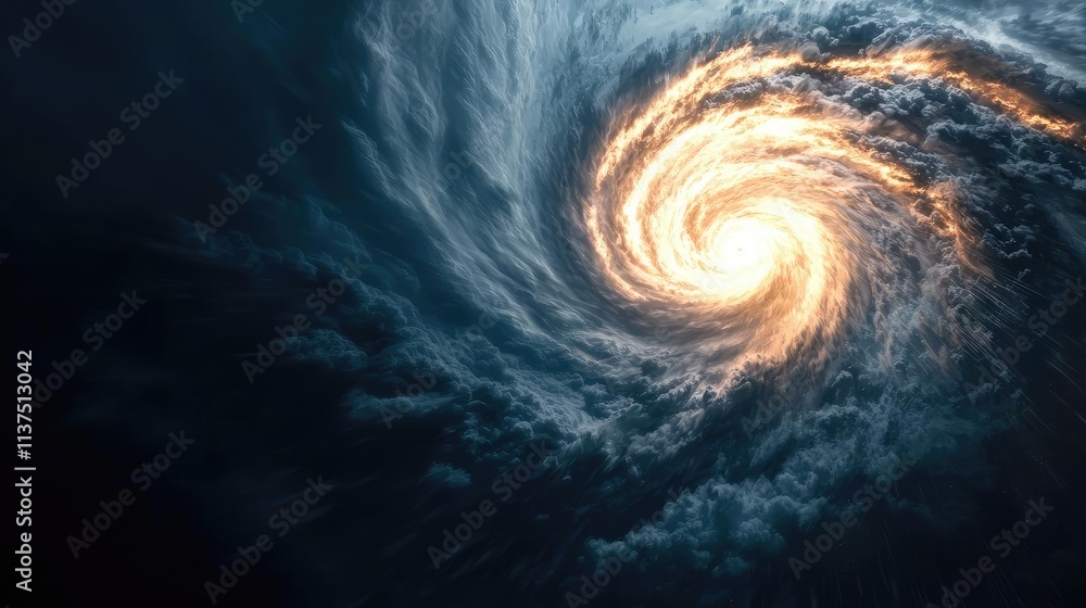 Poster Weather forecast idea. A mesmerizing whirlpool of clouds and light portraying nature's dynamic power.