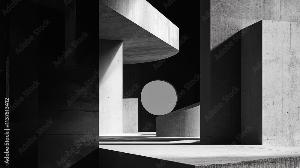 Poster a minimalist architectural structure with a smooth concrete surface and a striking circular opening.