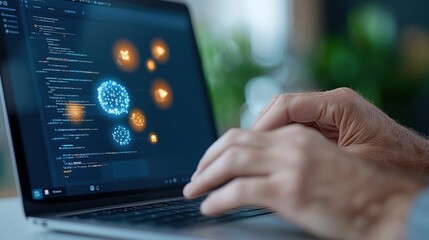 Visualizing the power of cutting edge digital analytics and intelligence technology  Futuristic interface displaying complex data algorithms and intelligent systems