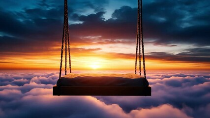 A swing amidst clouds at sunset, evoking tranquility and wonder.