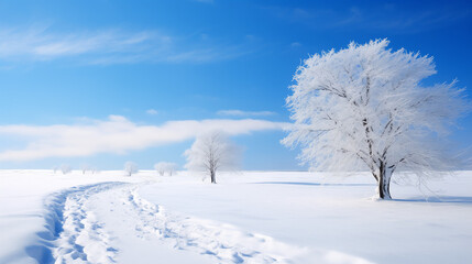 Snowy Winter Landscape with Blue Sky and Clouds