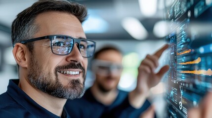 Focused businessman working on laptop reviewing financial data and business analytics charts in a modern office setting  Concept of data driven decision making strategic planning