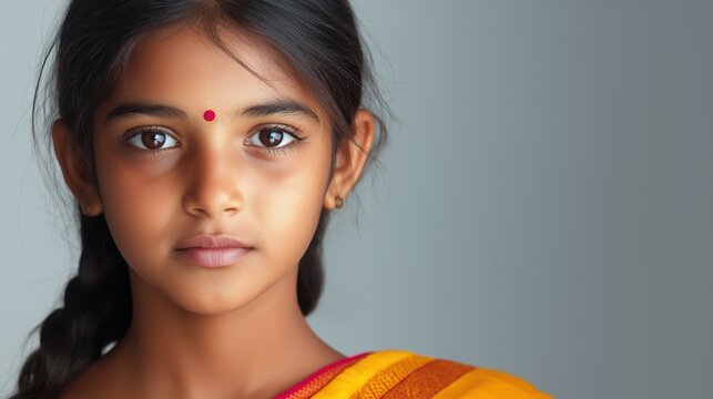 Indian young girl in traditional attire with red bindi