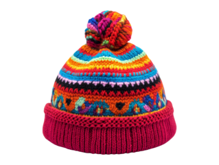 Vibrant Peruvian Knitted Chullo Hat on Transparent Background