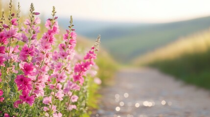 Morning Dew on Trails of Wildflowers Serene Landscape Nature Photography Peaceful View