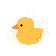 Rubber Duck Bubbles Flat Design Icon Vector Cartoon Illustration Drawing