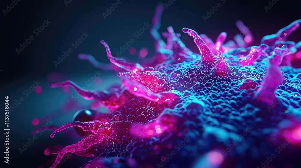 Poster cancer cells idea. vivid and colorful depiction of a virus under a microscope with intricate details