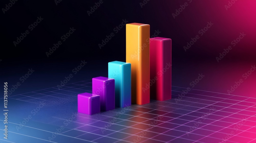 Poster colorful 3d bar graph representing data analysis and growth trends