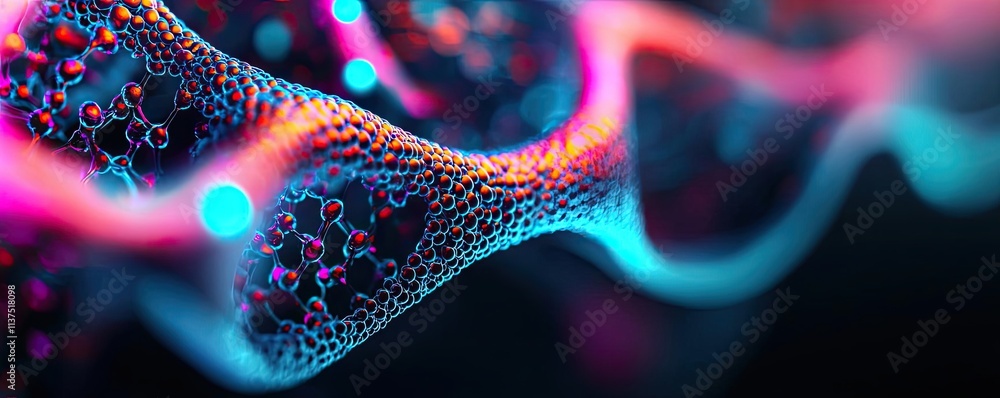 Poster Cancer cells idea. Abstract representation of molecular structures with vibrant colors and flowing patterns.