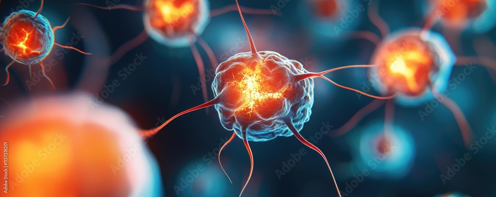 Poster cancer cells idea. a detailed view of vibrant neurons with glowing features representing neural acti