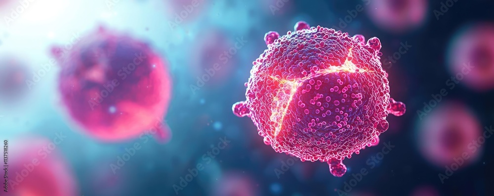 Poster Cancer cells idea. Colorful microscopic view of cells showcasing their intricate structures and forms.
