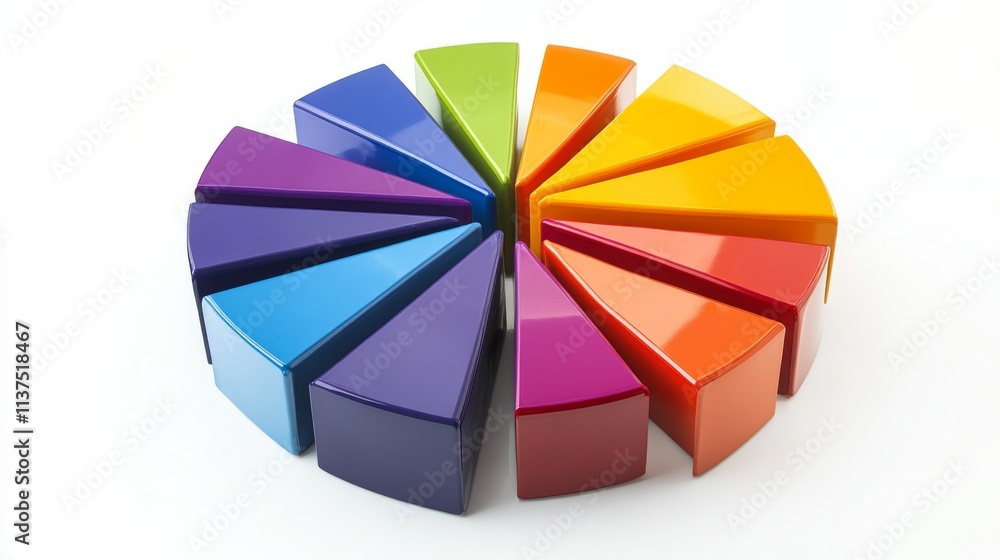 Poster colorful geometric shapes arranged in circular pattern on white background