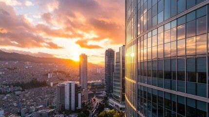 Golden Hour Cityscape with Modern Buildings