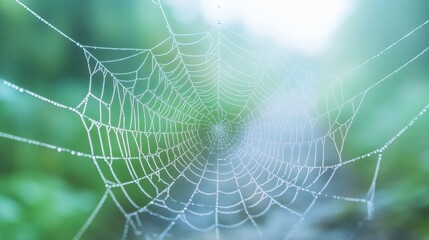 Morning Dew Trails Captivating Spider Web in Nature's Serenity