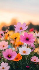 Morning Dew on Flower Trails A Vibrant Nature Scene in Blooming Landscape