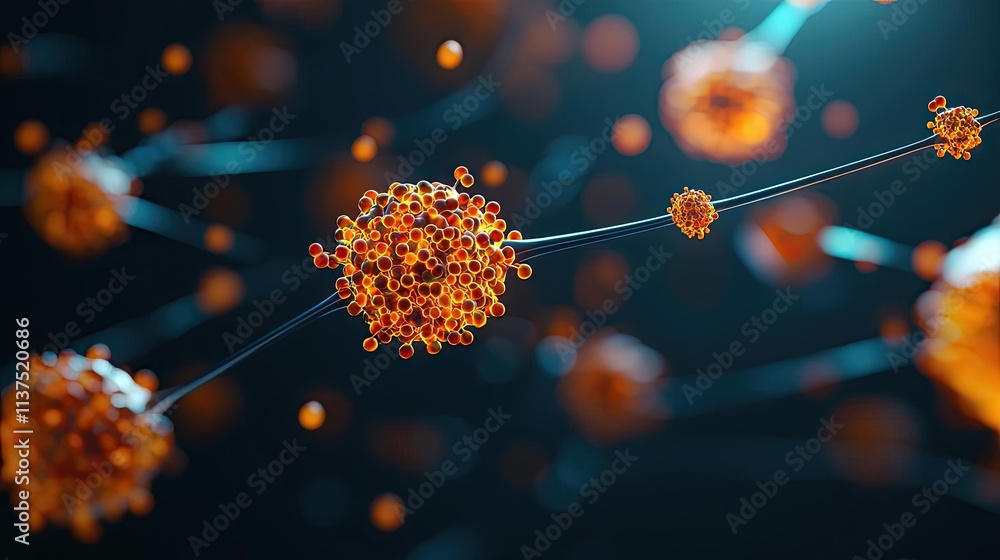 Poster cancer cells idea. close-up of colorful cells in a microscopic view depicting vibrant biological pro