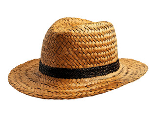 Flat Woven Straw Hat Isolated On White Background For Summer Style