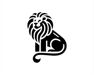 Lion Logo Design Vector Template. Black and white Lion vector illustration.	
