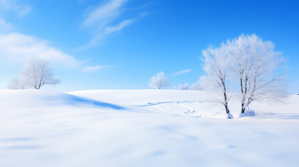 Fototapeta premium Snowy Winter Landscape with Blue Sky and White Clouds