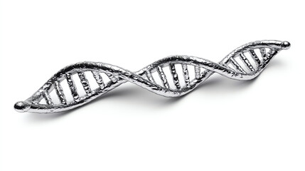 DNA double helix structure in metallic finish isolated on white background