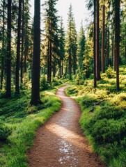 Fototapeta premium Captivating Views of Morning Dew on Scenic Forest Trails A Nature Photography Journey