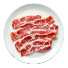 Delicious Bacon on Plate Isolated on White Background Transparent Background.