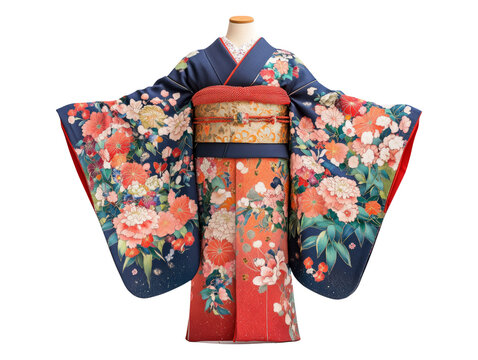recommend clip art: Elegant Japanese Kimono with Intricate Floral Pattern Design