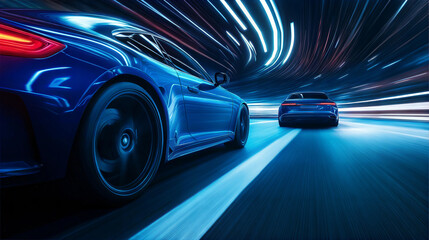 Car, speed, motion, futuristic, highway, tunnel