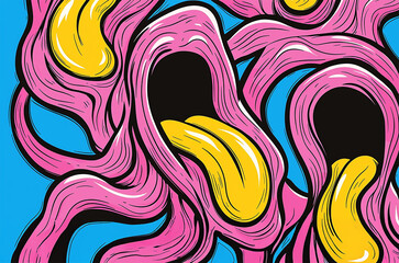 Fototapeta premium Cartoon swirl of tongues with surreal artistic flair