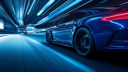 Car, speed, motion, futuristic, highway, tunnel