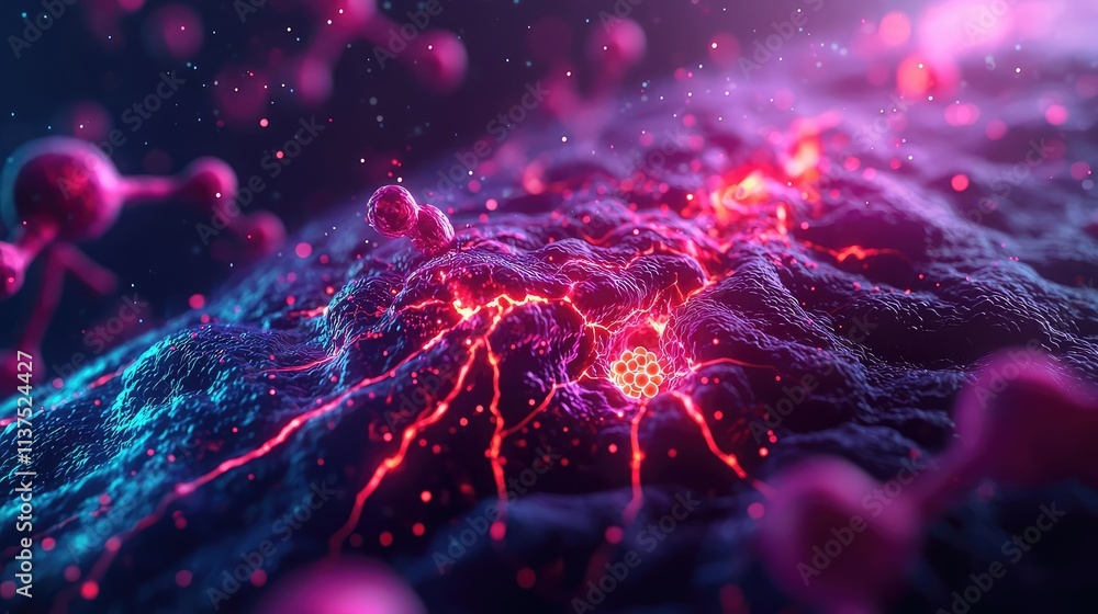 Poster cancer cells idea. a stunning close-up of cellular structures showcasing vibrant colors and intricat