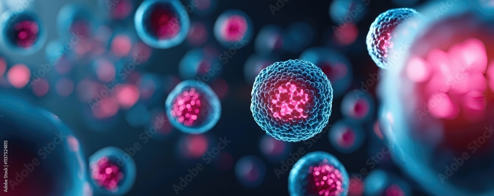 Poster cancer cells idea. microscopic view of vibrant cells showcasing biological structure and activity.