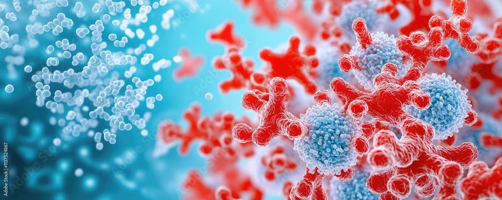 Poster Cancer cells idea. Macro view of virus particles showcasing detailed structures and vibrant colors.