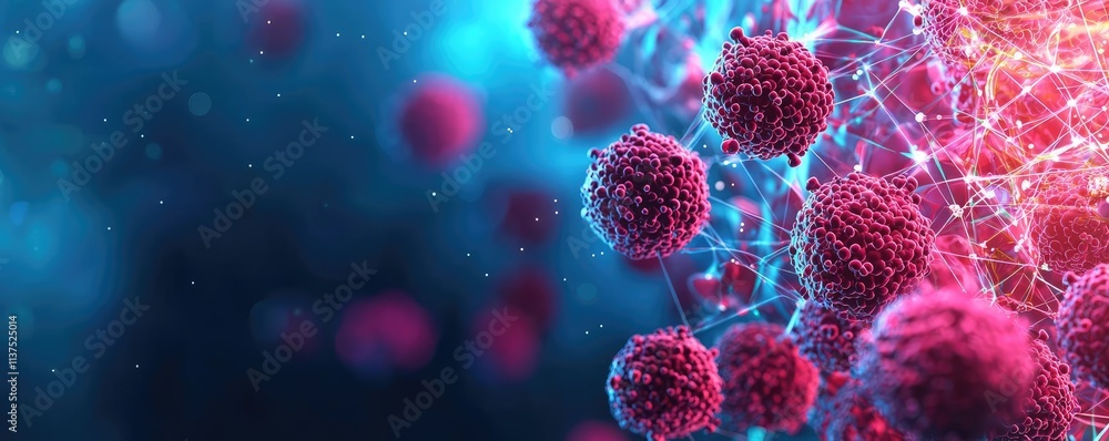 Aufkleber Cancer cells idea. Abstract visualization of cellular structures in vibrant colors with a scientific focus.