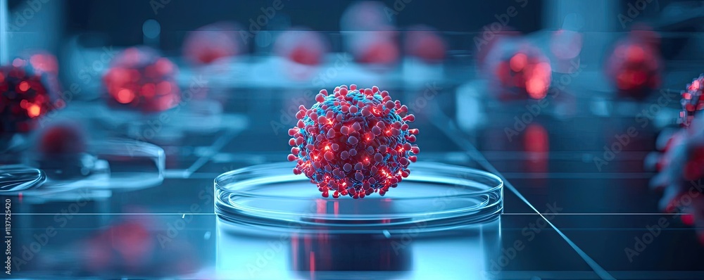 Aufkleber cancer cells idea. close-up of a virus model in a laboratory setting showcasing intricate details.