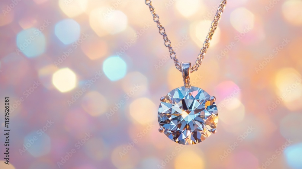 Poster elegant diamond necklace on shimmering background with bokeh light