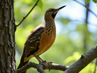 Spotted Bird Perched on a Branch in a Lush Forest
