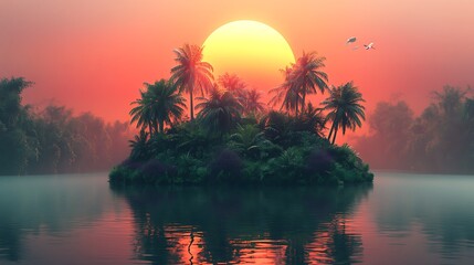 sunset, palm, beach, tree, tropical, sky, sea, sunrise, 