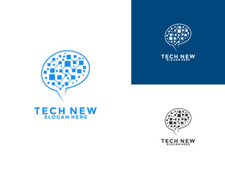 Fototapeta premium Brain Tech logo vector template. Innovate technology startup logo concept
