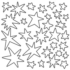 Doodle star collection. Hand drawn vector stars and sparkles outline symbols set