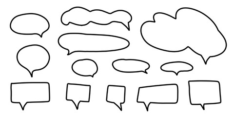 Fototapeta premium Doodle speech bubbles collection. Cloud textbox set. Hand drawn text comment box 
