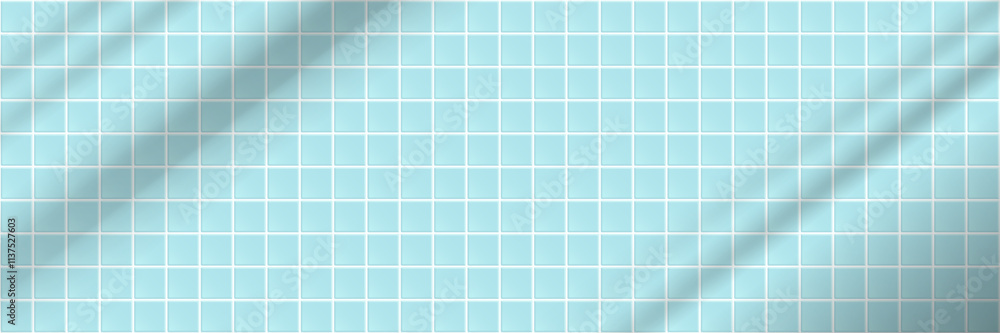 Poster blue tile background with overlay shadow effect. square ceramic tiled grid pattern