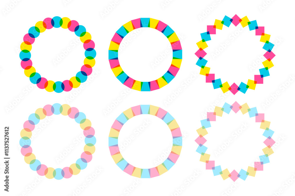 Poster riso graph print style circle frame collection with geometric shapes. colorful art for creative desi