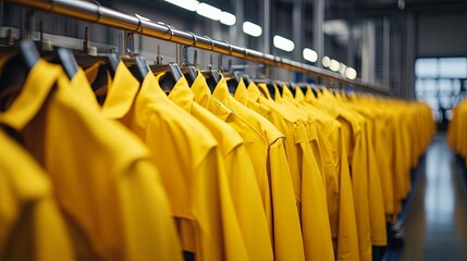 Production of yellow coats in a factory with the use of cutting-edge technology