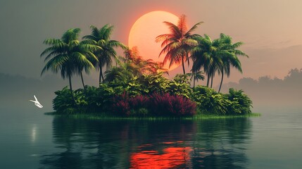 sunset, palm, beach, tree, tropical, sky, sea, sunrise, 