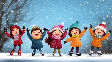Fototapeta premium Fun Winter Fashion Show Featuring Kids Enjoying the Snow