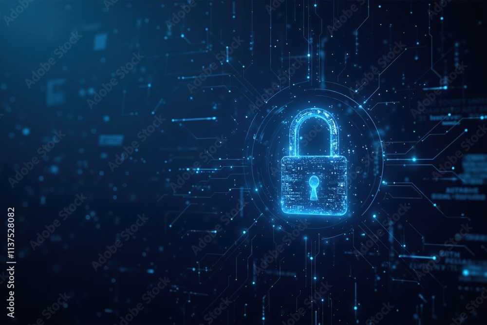 Aufkleber digital security concept with glowing lock icon on futuristic technology background